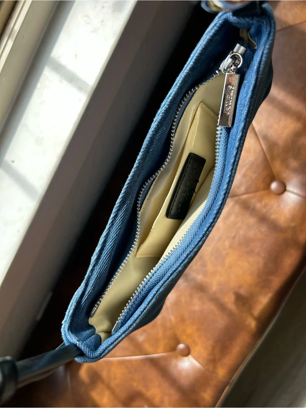 Jacquemus Denim Blue Canvas Shoulder Bag with Black Strap